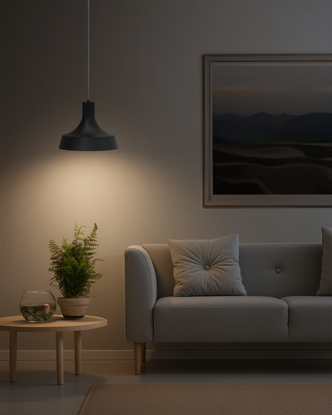 Imagem ambientada D23P - Luminária Led Pendente 23cm 250 Lumens Bivolt