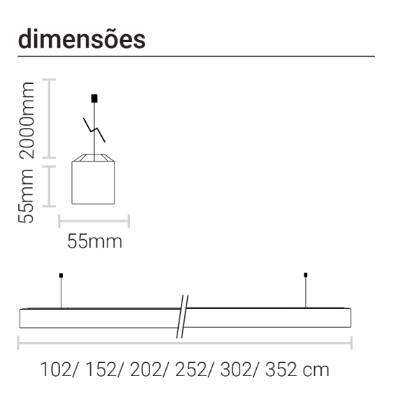 P5555FT220V - Luminária LED Integrado Pendente e Sobrepor Perfil Linear 5,5x 5,5cm (220V)